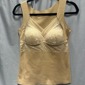 XL nude color sleeveless super duper soft top with padded lace over bust line